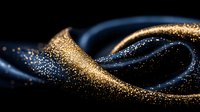 Magical gold and blue glowing sparkle trail with shimmering particles swirling on black background, creating elegant flowing curves and light effects.