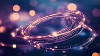 Glowing spiral rings with magical light trails on dark purple background with bokeh effect, creating mystical and ethereal atmosphere for fantasy designs.