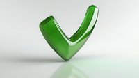 Green checkmark symbol on white background with soft shadow and reflection, modern minimalist design for approval and success concepts.