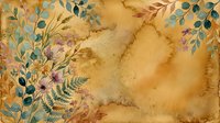 Vintage botanical watercolor with delicate foliage, berries, and flowers on aged, textured paper background. Suitable for wallpaper, stationery, and decorative design projects.