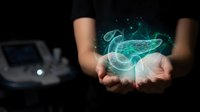 Businessman holding glowing digital brain hologram with neural networks in cupped hands representing artificial intelligence and innovation technology.