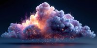 Magical glowing cloud formation with pink and purple hues illuminated from within, creating a dreamy atmospheric scene against dark night sky.