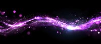 Glowing purple wave with sparkles and light effects on black background, abstract magical energy stream with bokeh and luminous particles.