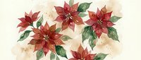 Watercolor poinsettia flowers with green leaves on cream background, holiday Christmas botanical illustration for seasonal decorations and festive designs.