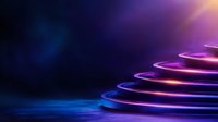Glowing neon spiral staircase effect with pink and blue light trails against dark background creates futuristic abstract composition for technology concepts.