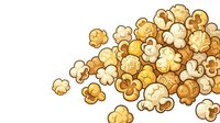 Scattered golden popcorn kernels on white background isolated for snack food design and culinary graphics.