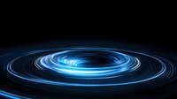 Glowing blue spiral light trails create dynamic circular motion effect against dark background, abstract energy vortex pattern for technology designs.