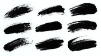 Black watercolor brush strokes collection on white background, artistic grunge texture elements isolated for creative design projects and digital art.