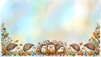 Cute hedgehogs and autumn leaves border on watercolor background, isolated design element for children's cards, nursery decor, and seasonal projects.
