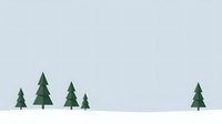 Minimalist winter landscape with evergreen trees on snowy terrain against soft gray sky, suitable for seasonal designs and holiday marketing materials.