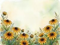 Watercolor black-eyed Susan wildflowers border with soft pastel background, copy space for text, greeting card or invitation design.