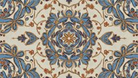 Ornate floral seamless pattern with blue and brown decorative elements on cream background. Traditional damask style design tiles perfectly for wallpaper and textile.