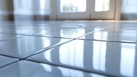 Clean white ceramic floor tiles with sunlight reflection creating soft shadows, modern minimalist interior design background for architecture and home renovation projects.