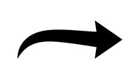 Black curved arrow pointing right isolated on white background for graphic design projects and presentations.