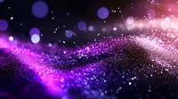 Magical purple and pink glowing particles flow in waves against dark background creating dreamy cosmic atmosphere. Abstract bokeh light effects.