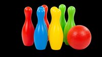 Colorful bowling pins and ball set isolated on transparent background, ready for t-shirt designs, clipart, stickers, print-on-demand products, and sublimation projects.