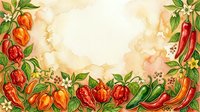 Young woman with South Asian ethnicity, wearing traditional red and gold embroidered clothing, holding fresh red chili peppers and tomatoes in a garden setting, surrounded by vibrant produce and green foliage, natural daylight, agricultural harvest theme.