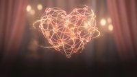 Glowing geometric heart made of connected lines and nodes with warm bokeh lights on blurred background for romantic designs and Valentine's Day projects.