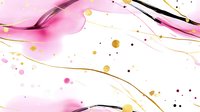 Luxurious pink watercolor waves with gold splatter and flowing lines on white background create elegant abstract design for wedding invitations and feminine branding.