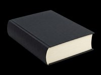 Closed black hardcover book with cream pages isolated on transparent background, ready for clipart, t-shirt design, print-on-demand products, stickers, and sublimation projects.