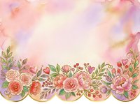 Watercolor floral border with roses, peonies, and botanical elements on soft pastel background. Isolated design element for invitations, cards, and decorative projects.