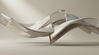 Modern curved glass and metal sculptural furniture piece with flowing organic lines, featuring transparent and reflective surfaces. Suitable for contemporary interior design, architectural visualization, and luxury home decor projects.