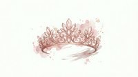 Elegant rose gold princess crown tiara with ornate floral details and decorative swirls on soft pink watercolor background for luxury wedding designs.
