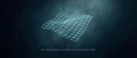 AI governance and ethical infrastructure concept with glowing wireframe grid mesh on dark background for business technology presentations.