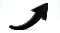 Black upward curved arrow symbol representing growth, success, and positive business momentum on isolated white background for design projects.