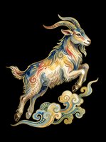 Ornate goat with decorative patterns and scrollwork, isolated on transparent background. Ready for t-shirt design, clipart, stickers, sublimation, and print-on-demand products.