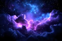 Cosmic nebula with vibrant purple and blue clouds illuminated by starlight in deep space. Fantasy astronomy background for sci-fi projects and wallpapers.
