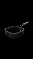 Black square mesh frying basket with handle, isolated on transparent background. Ready for kitchen product clipart, print on demand, stickers, T-shirt design, and sublimation use.