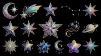 Celestial stars, moons, and cosmic elements set isolated on transparent background, ready for stickers, sublimation, t-shirt design, and print on demand.