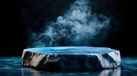 Stone platform with rising steam on dark background creates mystical atmosphere for product display, cosmetics presentation or spa concept.