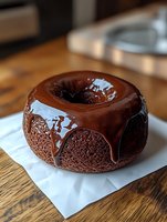 Rich chocolate lava cake with glossy ganache glaze on parchment paper, decadent dessert with molten center for bakery menu and culinary marketing materials.