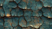 Cracked turquoise paint surface with deep fissures revealing golden undertones, creating an abstract pattern of weathered decay and natural aging process.