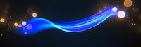 Glowing blue wave with golden bokeh lights on dark background creates magical flowing energy effect for abstract design backgrounds and overlays.
