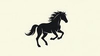 Black horse silhouette galloping with flowing mane and tail on beige background. Equestrian sport symbol for logos, branding and graphic design projects.