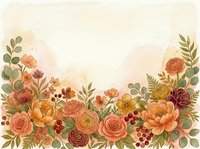 Autumn floral border with warm orange, burgundy and yellow roses, peonies and eucalyptus leaves on cream background for wedding invitations and seasonal designs.