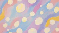 Dreamy pastel background with floating luminous circles in soft pink, blue, and yellow creates ethereal bokeh effect, suitable for romantic and whimsical designs.