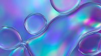 Abstract holographic soap bubbles floating on iridescent gradient background with rainbow reflections and translucent spheres for modern digital art projects.