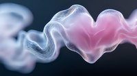 Ethereal smoke forms heart shape in pink and blue colors against dark background, romantic atmospheric composition for valentines and love themes.