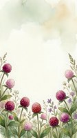 Watercolor wildflower border with red clover and purple blooms on a soft cream background, perfect for cards, invitations, and social media.