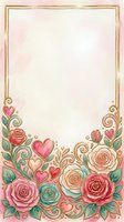 Elegant floral frame with roses and hearts on cream background, isolated design ready for wedding invitations, greeting cards, and romantic stationery projects.