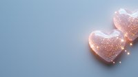 Glowing pink heart shapes with sparkles and light effects on soft blue background, romantic love concept for Valentine's day and anniversary celebrations.