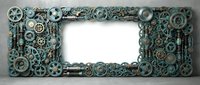 Steampunk mechanical frame with gears, cogs and industrial elements on textured background. Perfect for vintage design projects and creative layouts.