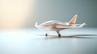 Minimalist white paper airplane model on light surface with soft focus background, representing aviation, travel, and engineering concepts.