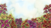 Colorful foliage border with magenta and golden leaves on watercolor background, isolated design element for botanical projects, greeting cards, and decorative layouts.