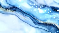 Luxurious blue marble waves with gold and silver glitter on white background. Abstract fluid art texture with shimmering metallic elements creates elegant design.