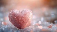 Pink glittery heart shape on sparkling surface with soft bokeh background creates romantic atmosphere for Valentine's Day cards and love concepts.
